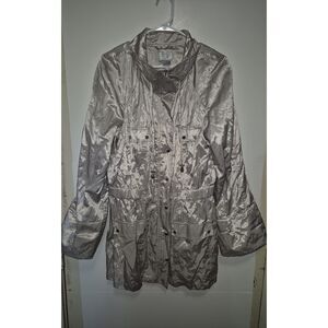 Just B Parka Trench Coat Jacket Silver Metallic Rare Glamcore Knightcore Sz XL